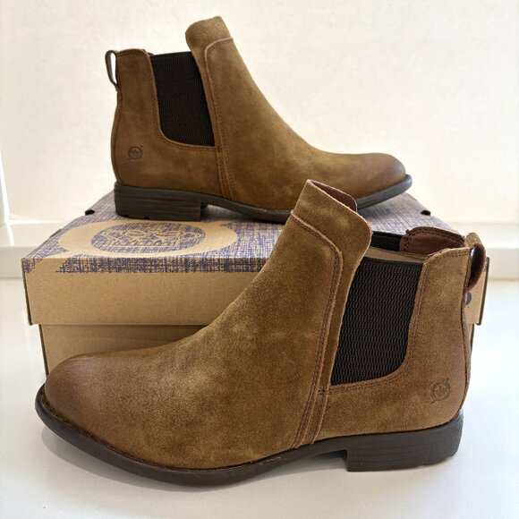 Born Shoes - Born Laney Chelsea Boots Distressed Leather Ankle Booties Rust Brown Size 8 NEW